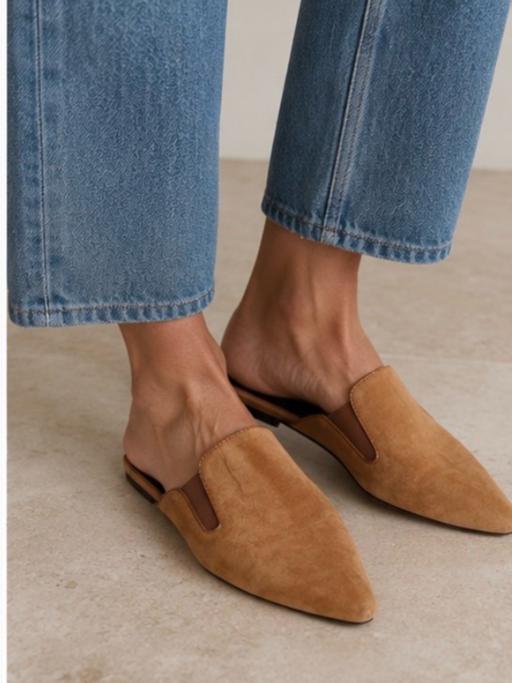 JENNI KAYNE MULE SHOES POINTY SUEDE saddle BROWN